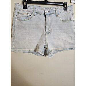 Judy Blue Shorts Women Size 29 Rainbow Thread Mid Rise Denim Light Blue JB150103